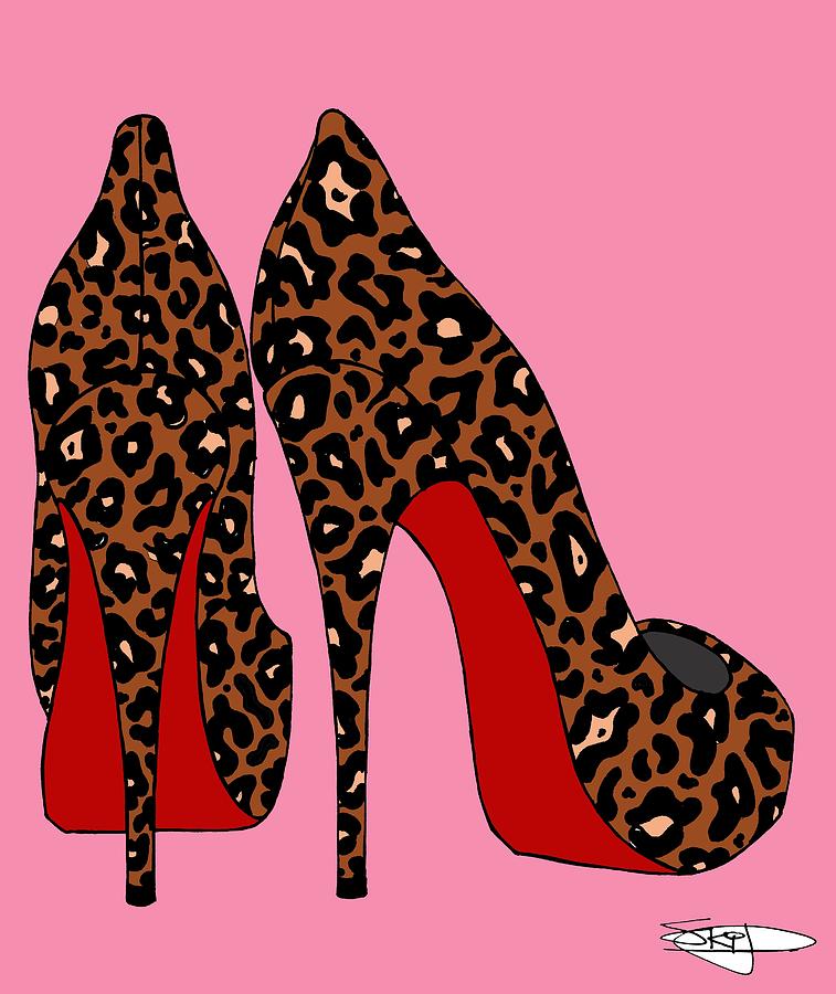 Leopard Print Red Bottoms On Pink Drawing by SKIP Smith - Fine Art America