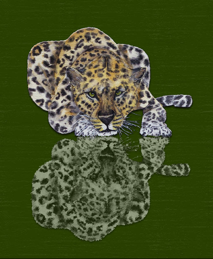 Leopards Reflection Mixed Media by Kelly Mills