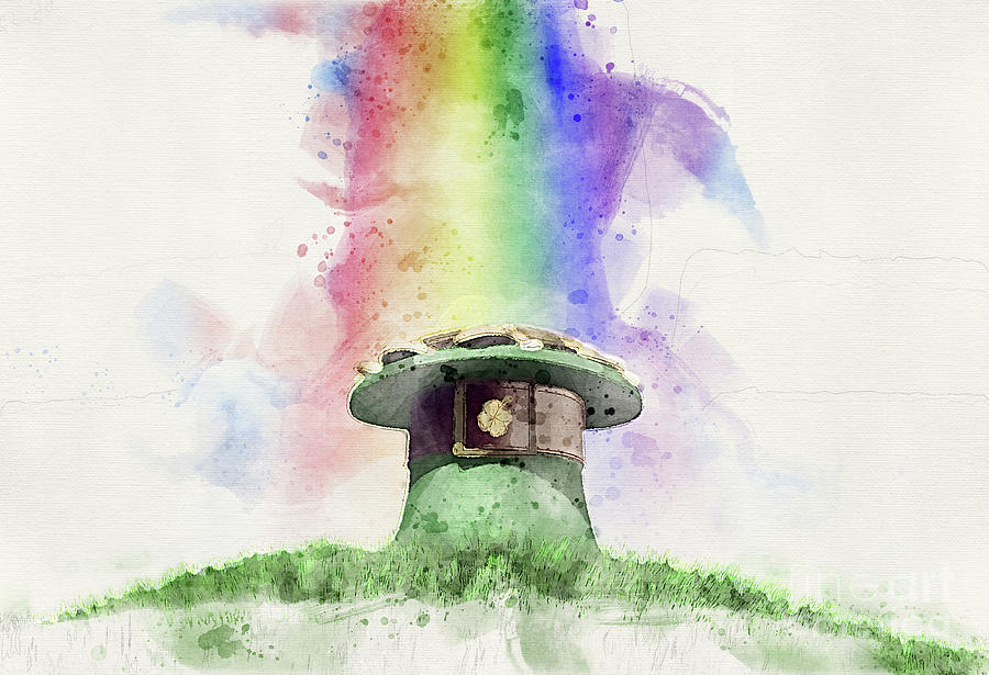 Leprechaun Hat And Rainbow Watercolour Digital Art
