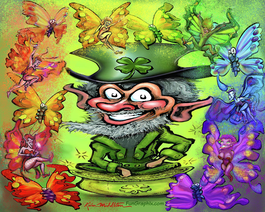 Leprechaun with Rainbow of Pixies Digital Art by Kevin Middleton