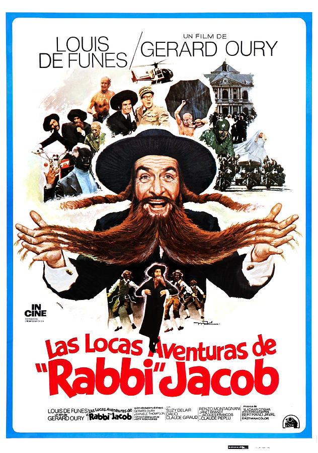 Vintage Mixed Media - Les Aventures de Rabbi Jacob, 1972 - art by Macario Quibus by Movie World Posters