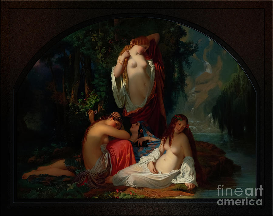 Les Baigneuses by Henri Lehmann Remastered Xzendor7 Classical Fine Art Reproductions Painting by Xzendor7