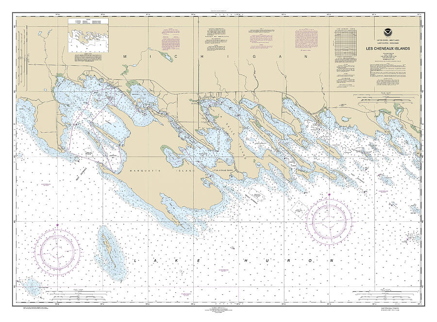 Les Cheneaux Islands Nautical Chart Mixed Media by Dale Kincaid - Fine ...