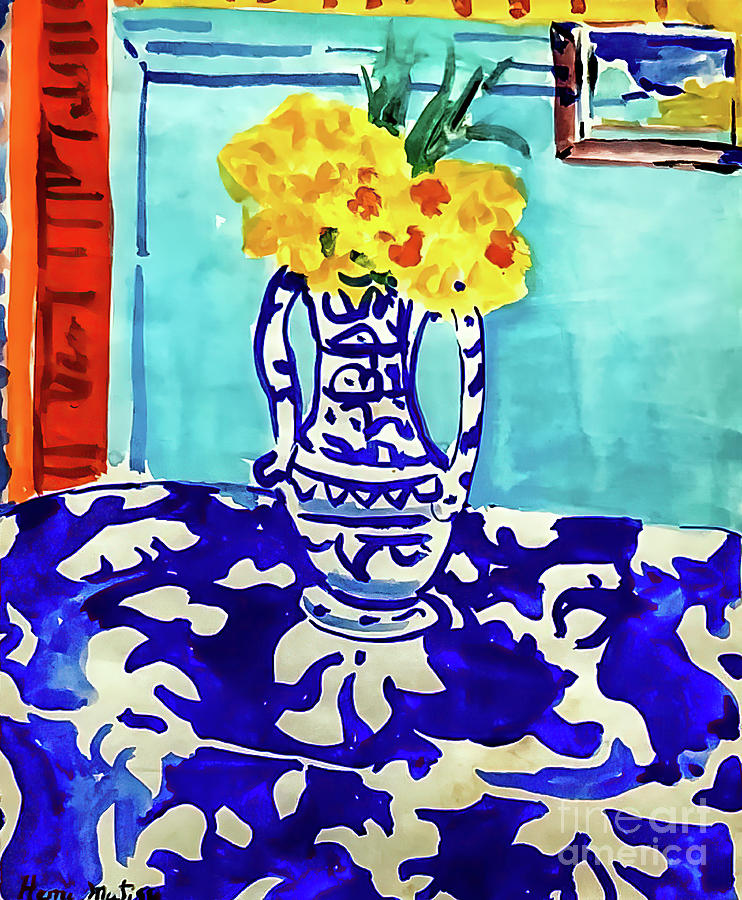 Les Coucous Tapis Bleu et Rose by Henri Matisse 1954 Painting by Henri Matisse