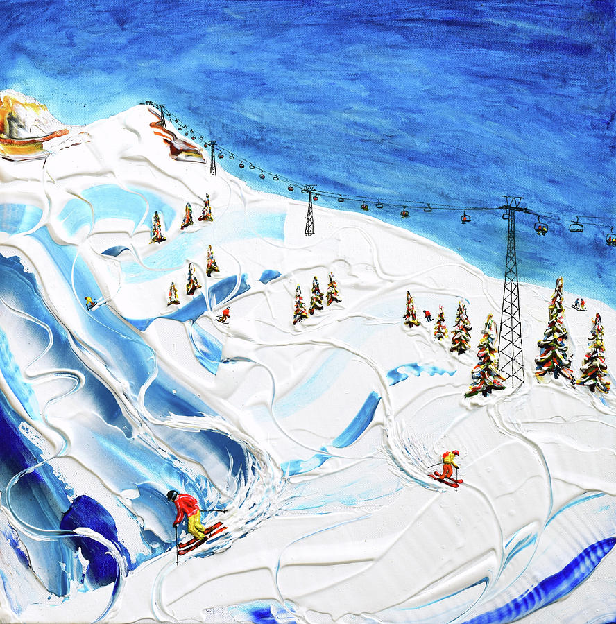 Les Crosets Ski Print and Ski Poster Painting by Pete Caswell