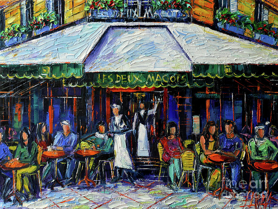 LES DEUX MAGOTS CAFE PARIS commissioned oil painting Mona Edulesco Painting by Mona Edulesco