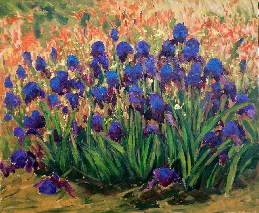 Les iris bleus Painting by Liliane Fournier