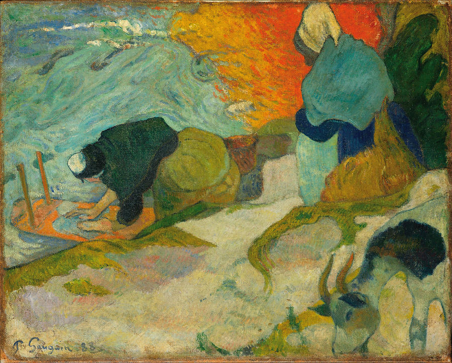 Les Lavandieres a Arles II / Washerwomen in Arles. Date/Period 1888. Painting. Oil on canvas. He... Painting by Paul Gauguin
