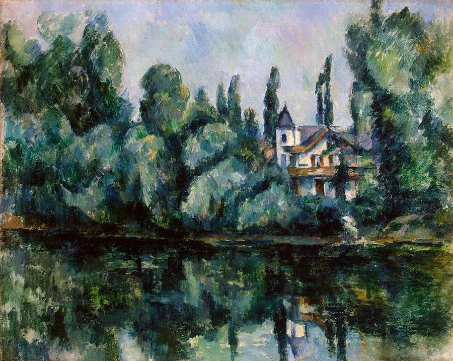 Rive Painting -  Les rives de la Marne  Villa sur la rive dun fleuve The Banks of the Marne  Villa on the Bank of a by Paul Cezanne