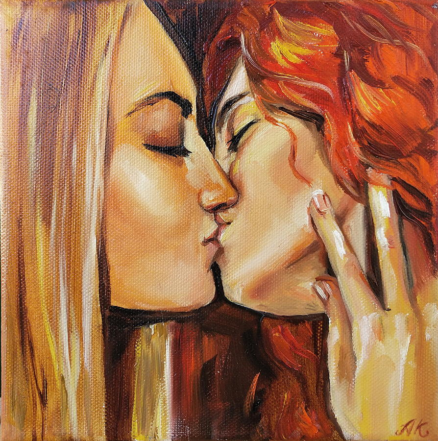 Lesbians kissing art
