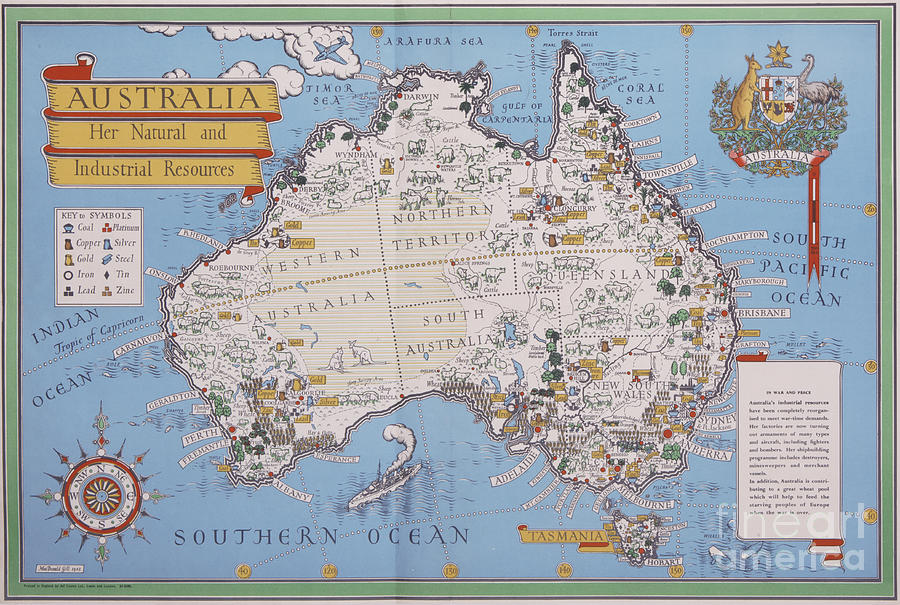 i tilfælde af twinkle hektar Leslie MacDonald Gill - Australia Her Natural and Industrial Resources -  1942 Digital Art by Vintage Map