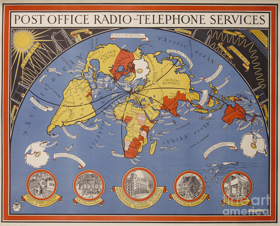 Leslie MacDonald Gill - G P O - Post Office Radio-Telephone Services - 1935 Digital Art by Vintage Map