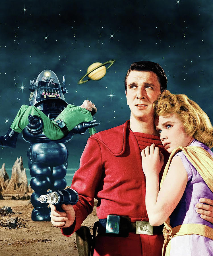 LESLIE NIELSEN and ANNE FRANCIS in FORBIDDEN PLANET -1956-, directed by FRED M. WILCOX. Photograph by Album