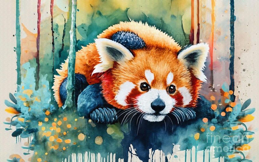 Wildlife Painting - Lesser Panda Red Panda Wildlife Cute Teddy Bear Forest by Lowell Harann