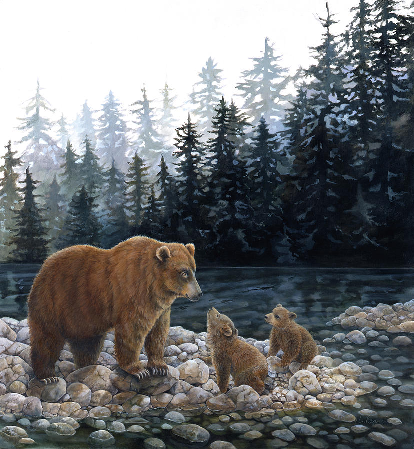 Bear Painting - Lesson By The Lake by Laura Regan