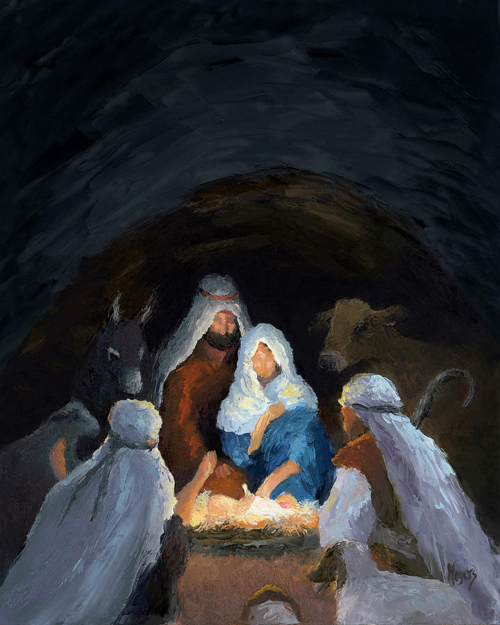 Christmas Painting - Let Us Adore Him by Mike Moyers