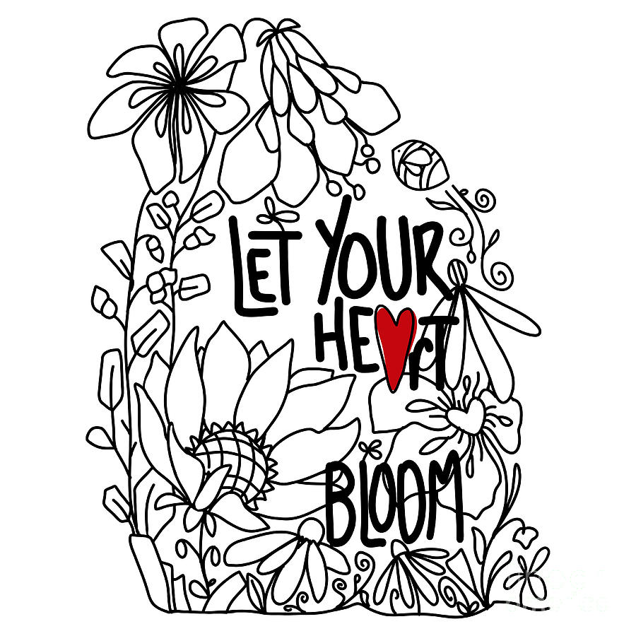 Let Your Heart Bloom - Black Line Art Digital Art by Patricia Awapara