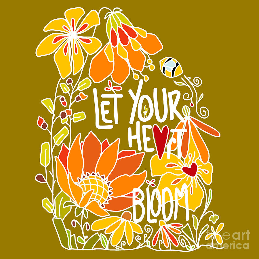 Let Your Heart Bloom - Orange Yellow and White Line Art Digital Art by Patricia Awapara