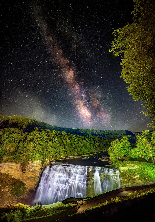 Letchworth Middle Falls And the Milky Way Photograph by Mark Papke