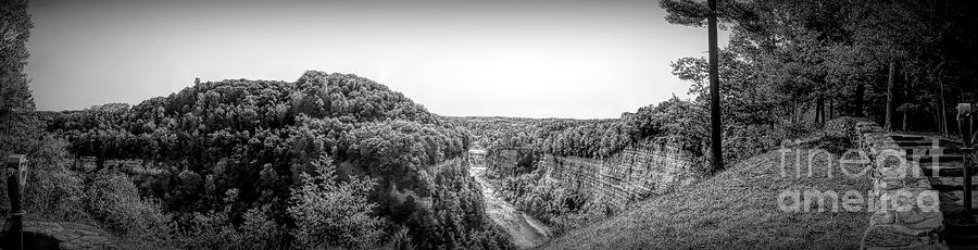 Letchworth State Park  Middle and Upper Falls Panorama Dramatic Black and White Photograph by Rose Santuci-Sofranko