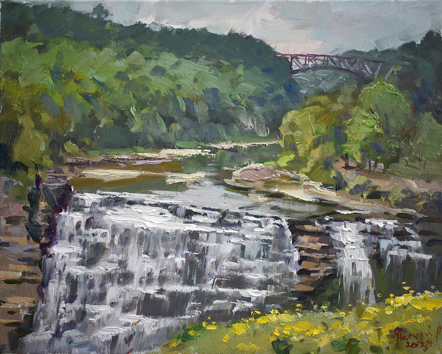 Waterfall Painting - Letchworth State Park by Ylli Haruni