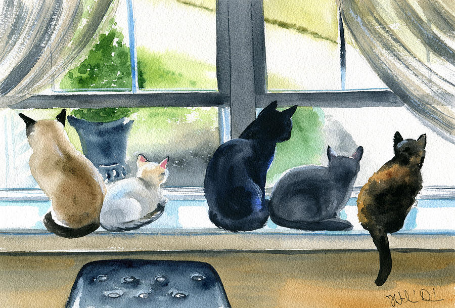 Cat Painting - Lets Be Homebodies by Dora Hathazi Mendes