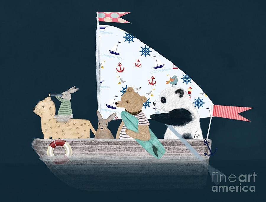 Childrens Painting - Lets Sail The Blue Sea by Bri Buckley