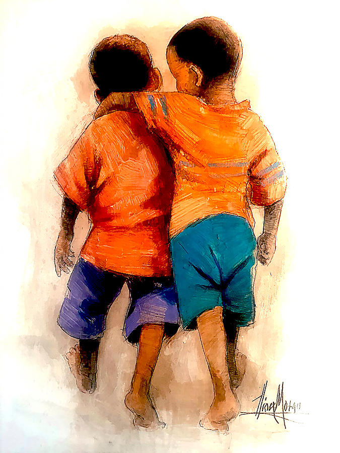 Lets Walk Brother Painting by Jerry Lion Motau
