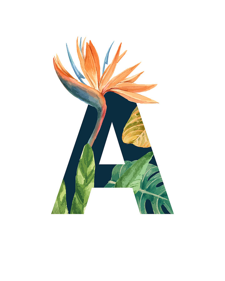Letter A - Jungle Theme - Tropical plants Digital Art by The Typography ...