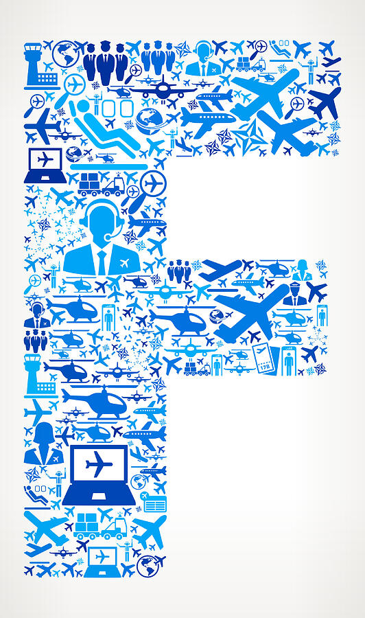 Letter F Aviation and Air Planes Vector Graphic Drawing by Bubaone