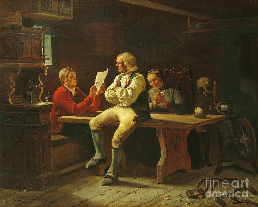 Letter from America, 1847 Painting by O Vaering by Adolph Tidemand