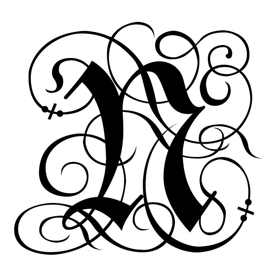 Letter N, Gothic Monogram, black, Super-Sharp 300dpi PNG Drawing by ...