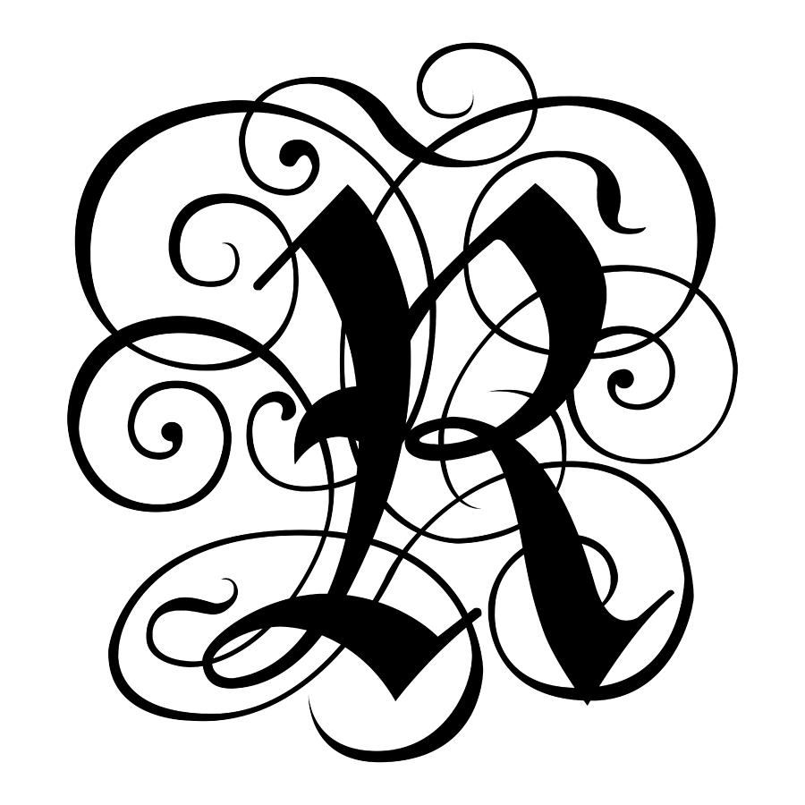 Letter R, Gothic Monogram, black, Super-Sharp 300dpi PNG Drawing by ...