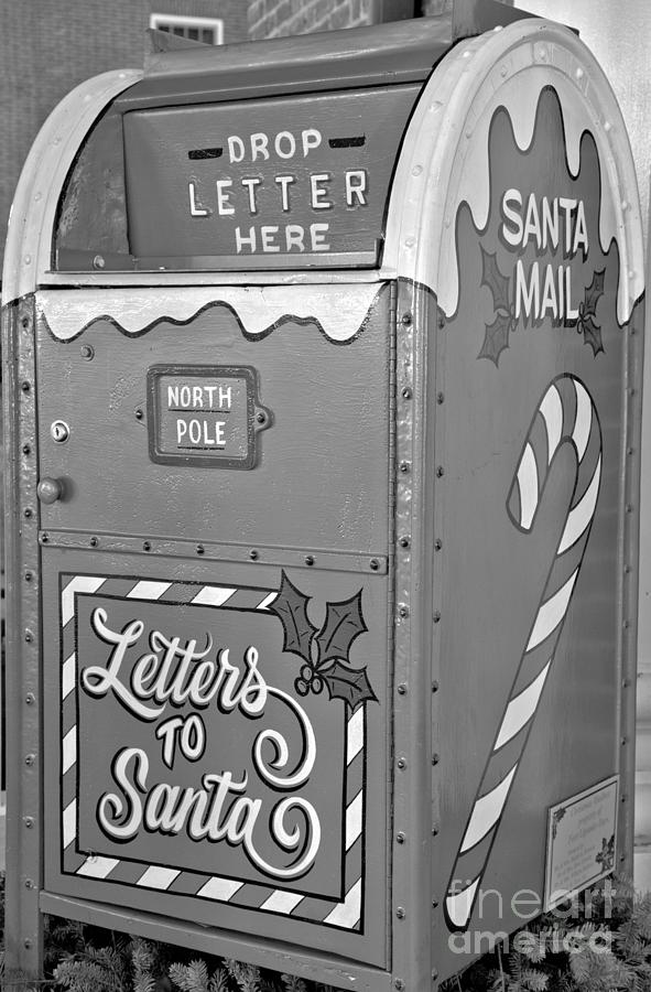 Letters To Santa Mailbox Black And White Photograph by Adam Jewell