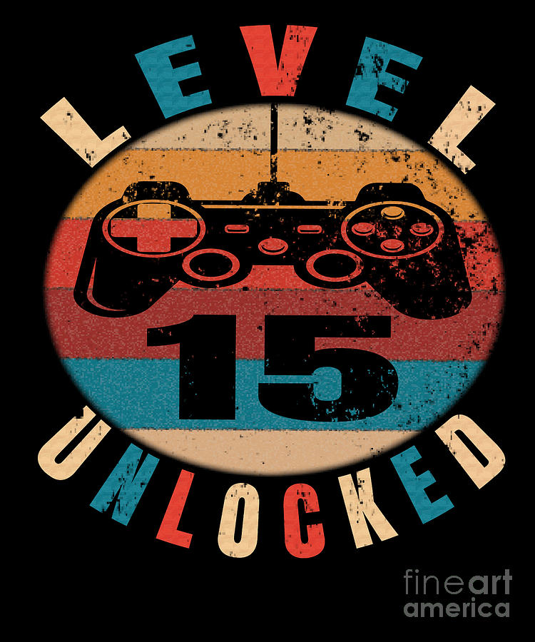Vintage 15th Birthday Level 15 Unlocked Funny Gamer Gift T-Shirt