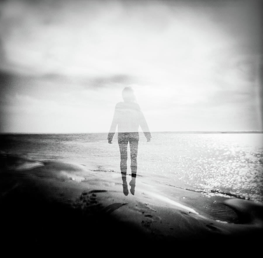 Levitating Girl on the Oregon Coast in Black and White - Double ...