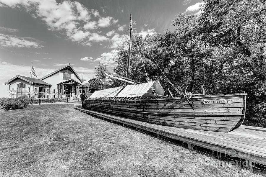 Lewis And Clark Boat Replica Grayscale Photograph by Jennifer White