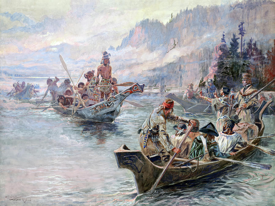 Western Painting - Lewis and clark expedition by Charles M Russell