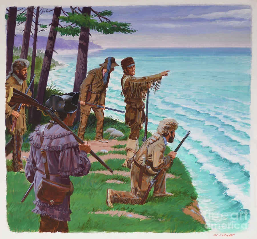 History Painting - Lewis And Clark Reach The Pacific by Ed Vebell