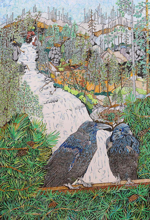 Lewis Falls, Yellowstone Painting by Karen Merry