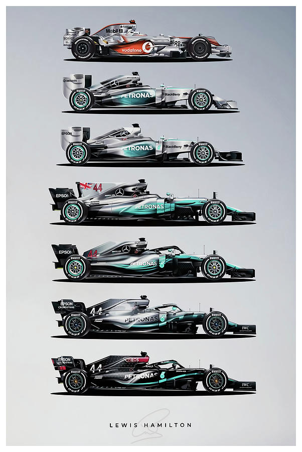 Lewis Hamilton World Championship Cars Mclaren Mercedes F1 Poster Wall Hanging Digital Art by Fred Santana