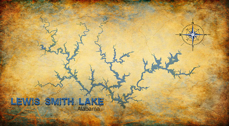 Lewis Smith Lake Vintage Map Digital Art by Greg Sharpe