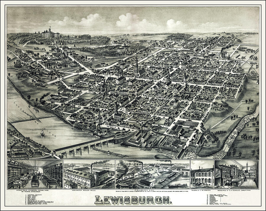 Lewisburg Pennsylvania Vintage Map Birds Eye View 1884 Photograph by ...