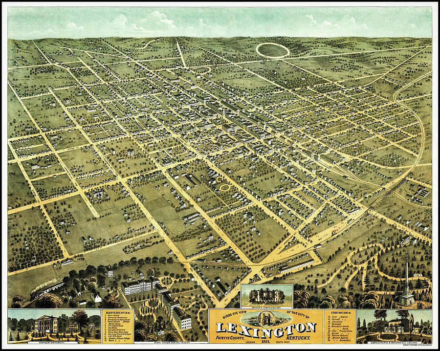 Lexington Kentucky Vintage Map Birds Eye View 1871 Drawing by Carol Japp Lexington Kentucky Vintage Map Birds Eye View 1871 Drawing by Carol Japp