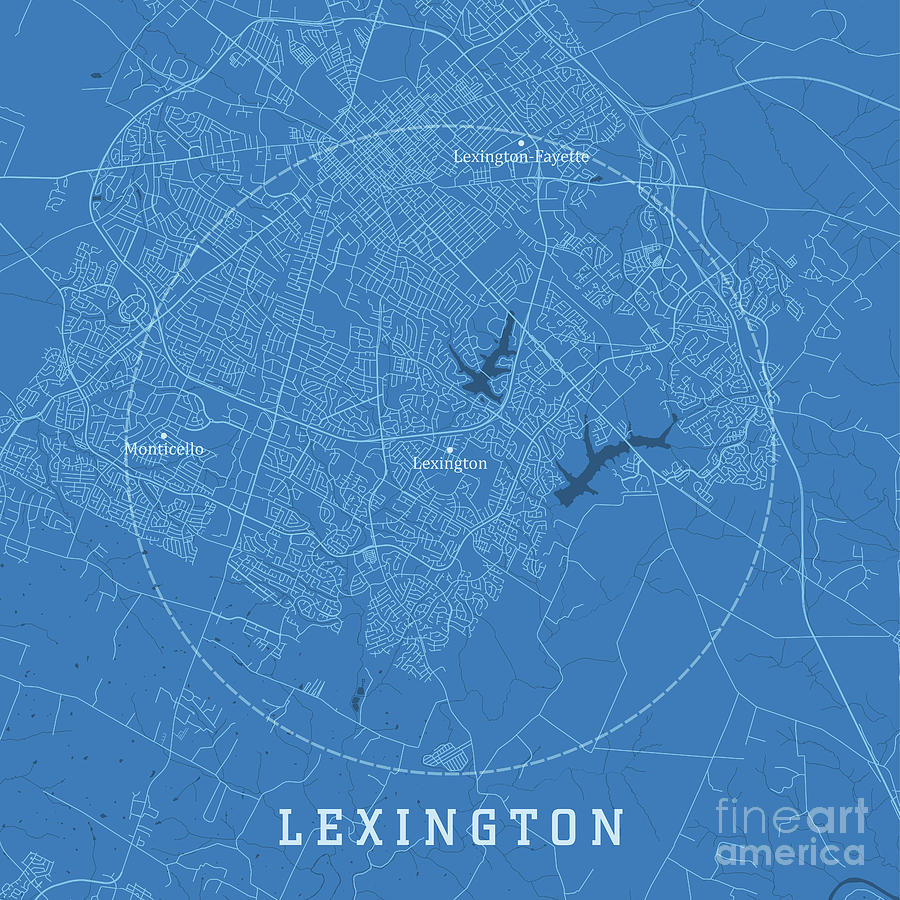 Lexington KY City Vector Road Map Blue Text Digital Art by Frank ...