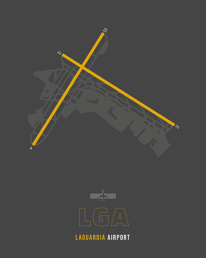 LGA - LaGuardia Airport Runway Diagram Art - Yellow Runways Digital Art ...