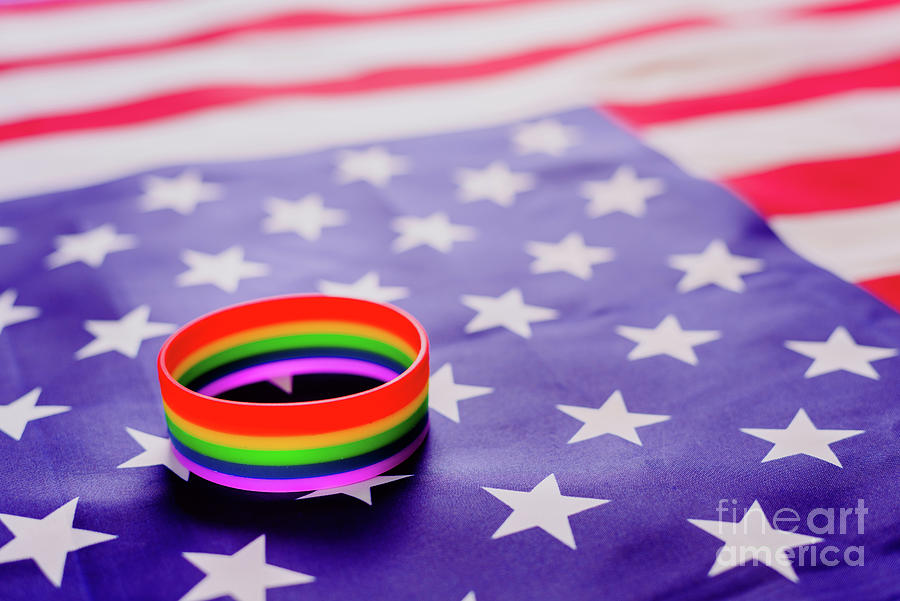 LGBT symbol on American flag, gay rights. Photograph by Joaquin Corbalan