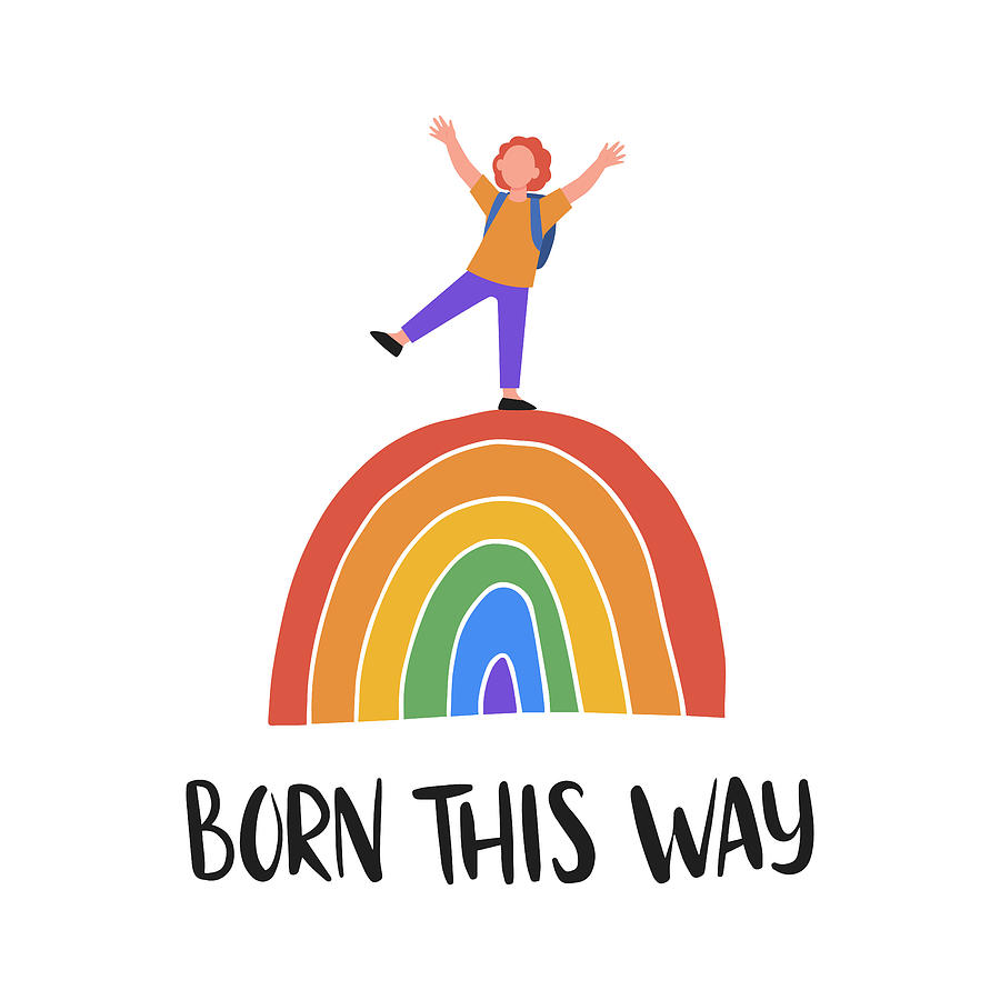 Background Digital Art - Lgbt vector illustration. pride day quote. hand drawn lettering born this way, rainbow print by Mounir Khalfouf