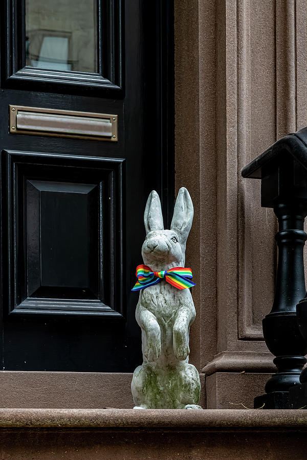 Gay Rights Photograph - LGBTQR Bow on Rabbit Statue by Robert Ullmann