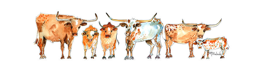 LH013 Together We Stand Longhorns Kathleen McElwaine Painting by Kathleen McElwaine LH013 Together We Stand Longhorns Kathleen McElwaine Painting by Kathleen McElwaine